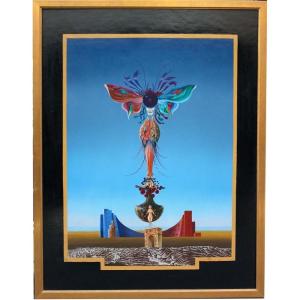 Surrealist Painting "untitled" By Leopold Ozegovic (austrian, B.1929)