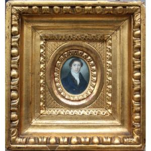 Portrait Miniature Of A Young Gentleman In A Blue Frock Coat And White Neckerchief, Around 1800