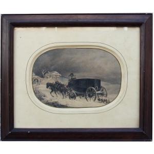 French School, Early 19th Century, “on The Last Journey“, Drawing