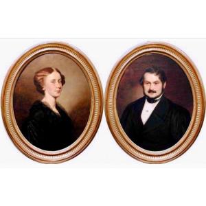 Pair Of Family Portraits  By Miklos Barabas (hungarian, 1810-1898), Attributed To