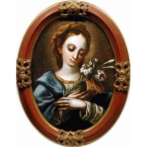 Carlo Dolci (1616-1686) Cercle “Madonna avec un Lis“