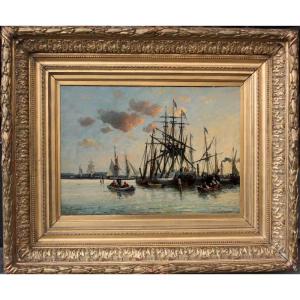 Carl Josef Kuwasseg (1802 Trieste - 1877) Seascape With Sailing Ships Off The Coast