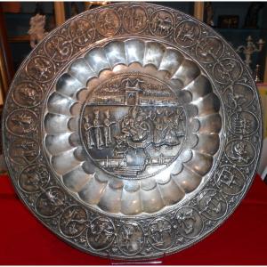 Large Round Silver Brass Tray