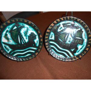 Pair Of Plates "the Boats" Francesc Miro