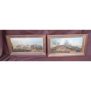 Oils On Copper In Pairs Battle Scenes
