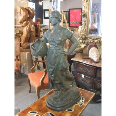 Terracotta Sculpture "la Porteuse d'Eau", L Domenech Y Vincente