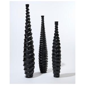 Set Of 3 Large Black Vases In Wood And Black Lacquer