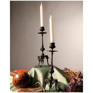 Pair Of Antique-style Bronze Tripod Candlesticks