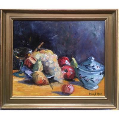 Magdeleine Hue-1882-1944 Still Life With Fruit Oil On Canvas Signed Bottom Right 46 X 5