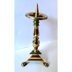 Candlestick In Bronze Resting On A Tripod Base, XIXth Time