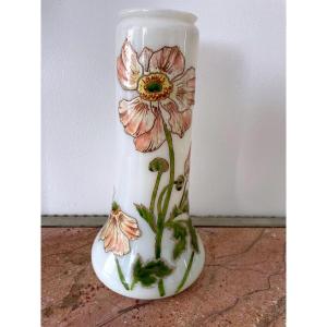 Art Nouveau Opaline Vase With Poppy Decoration