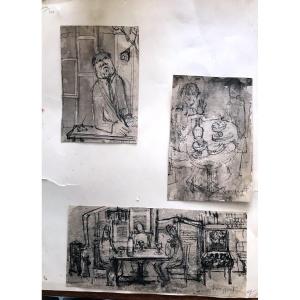 Drawing, Preparatory Study In Ink, By Jeanne Socquet 