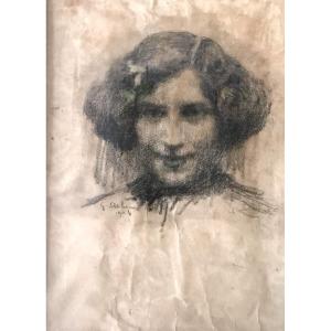 Painting, Portrait Of A Young Girl By Gabriel Deluc, Basque Painter, 1883-1916