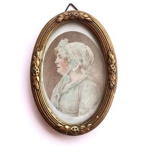 Miniature, Portrait Of A Woman In Pencil, Circa 1850