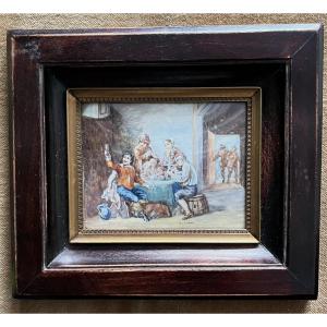 Miniature Painting, Tavern Interior, Framed And Signed Gouache
