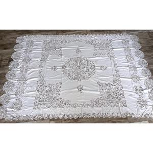 Large Antique Tablecloth With Embroidery And Openwork Patterns