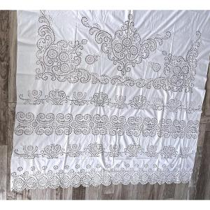 Antique Blind Or Curtain, Entirely Embroidered, Late 19th Century