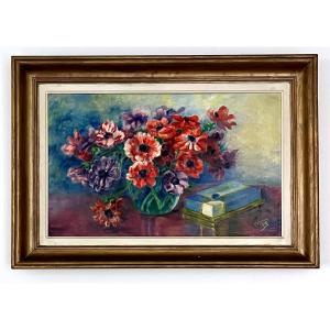 Modern Painting , Flowers On A Table Hsi Circa 1950