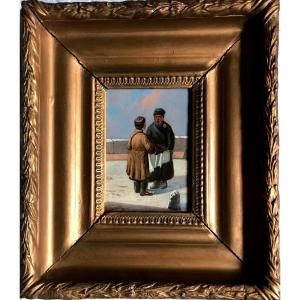 Russian Table, Two Characters In The Snow, Signed, Early XIXth