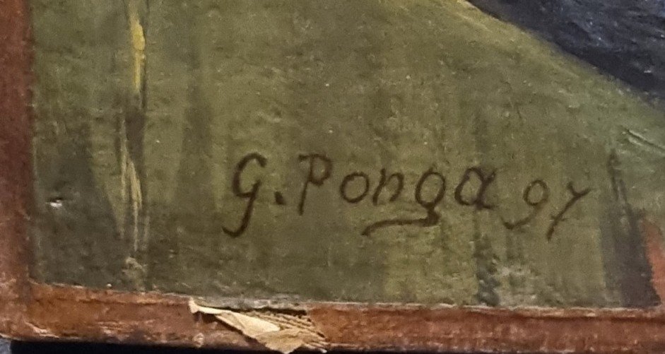 Olio su tela putti firmato G Ponga 1897-photo-3