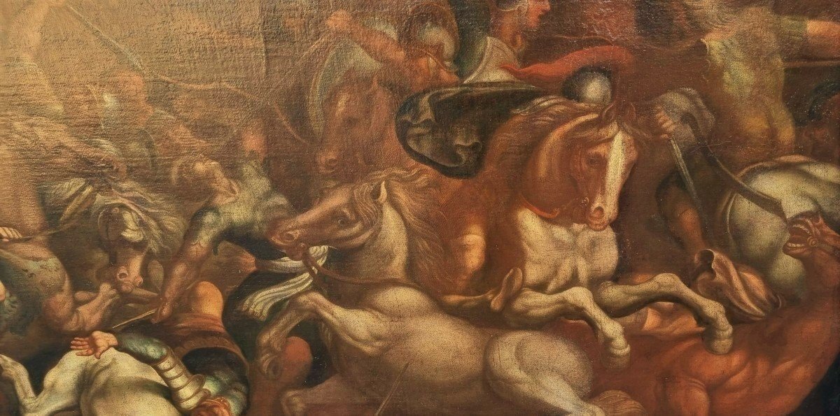 Olio Su Tela Fine XVI Secolo La Battaglia Di Zama Antonio Tempesta 1555-1630 Expertise Sestieri-photo-1