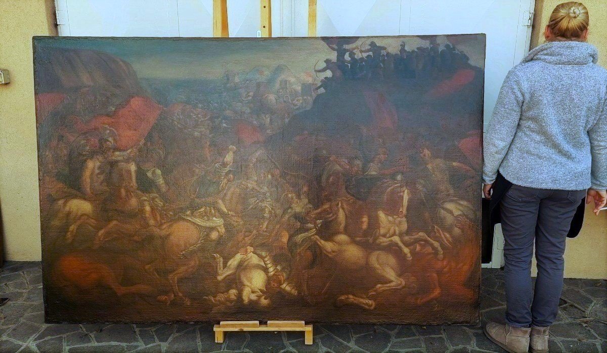 Olio Su Tela Fine XVI Secolo La Battaglia Di Zama Antonio Tempesta 1555-1630 Expertise Sestieri