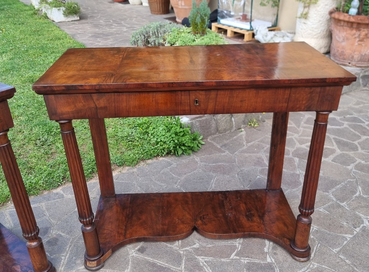 Coppia di Consolles Impero 1820 in Noce Lastronato-photo-2