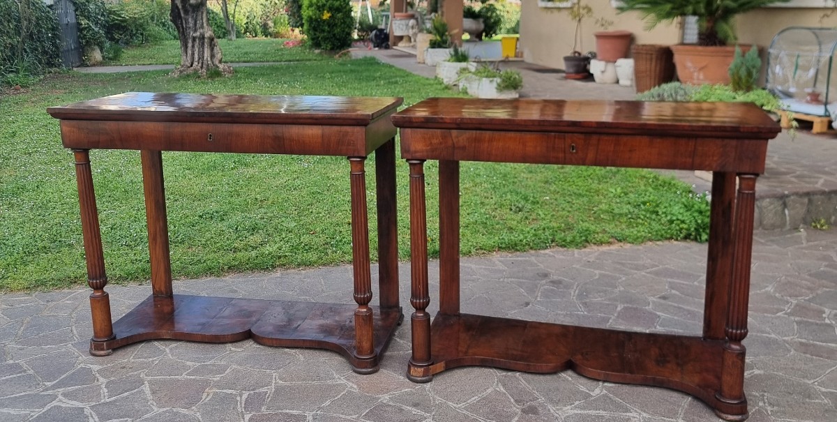 Coppia di Consolles Impero 1820 in Noce Lastronato-photo-5