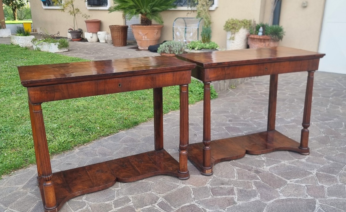 Coppia di Consolles Impero 1820 in Noce Lastronato-photo-8