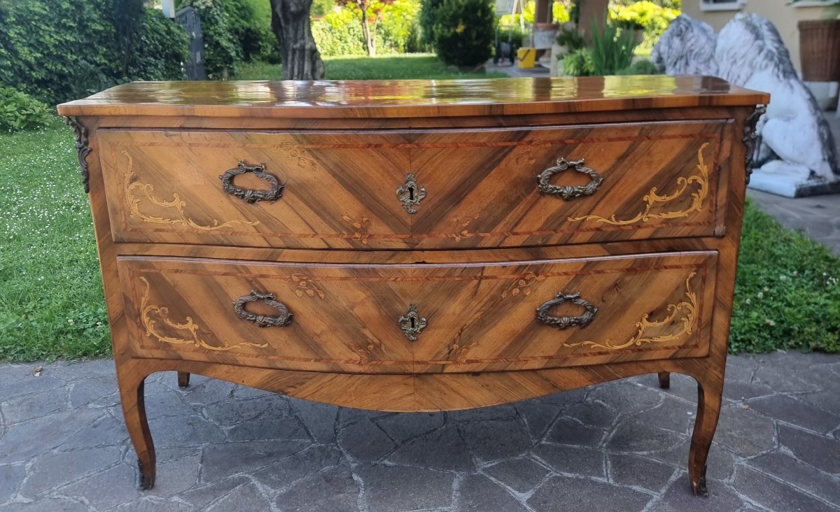 Coppia di cassettoni Lombardi noce del 700 con intarsi bois de rose -photo-3