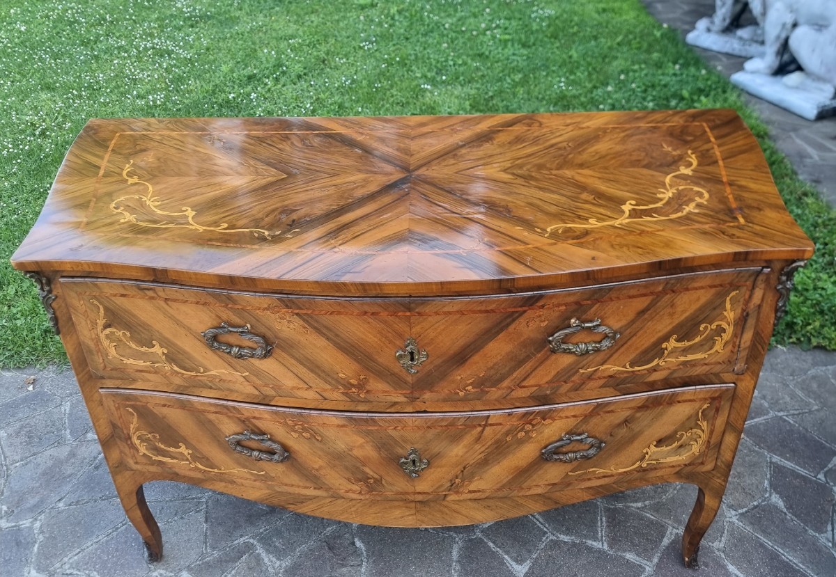 Coppia di cassettoni Lombardi noce del 700 con intarsi bois de rose -photo-2