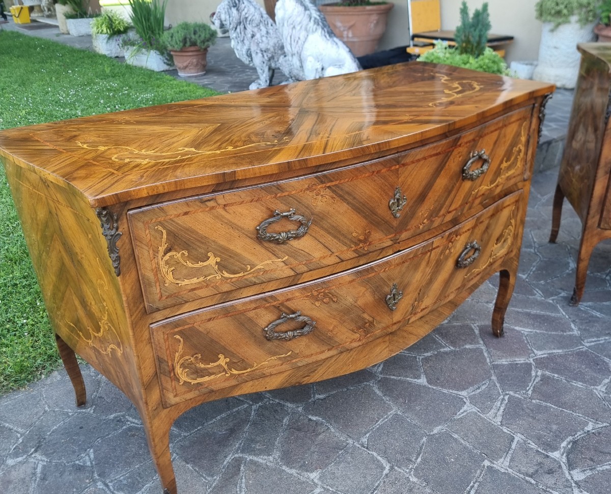 Coppia di cassettoni Lombardi noce del 700 con intarsi bois de rose -photo-6