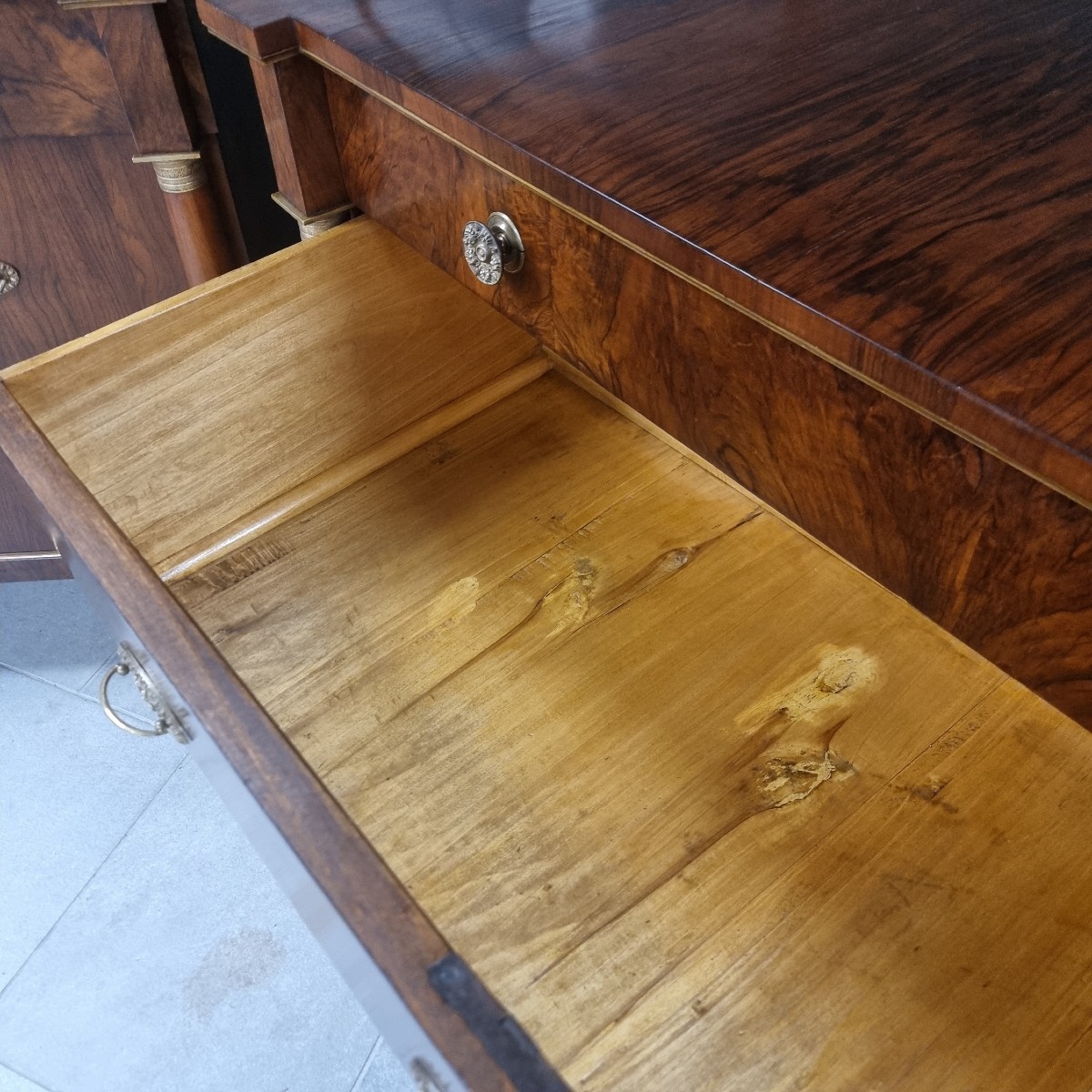 Coppia di cassettoni 1810 Impero in noce e radica alta classe-photo-4