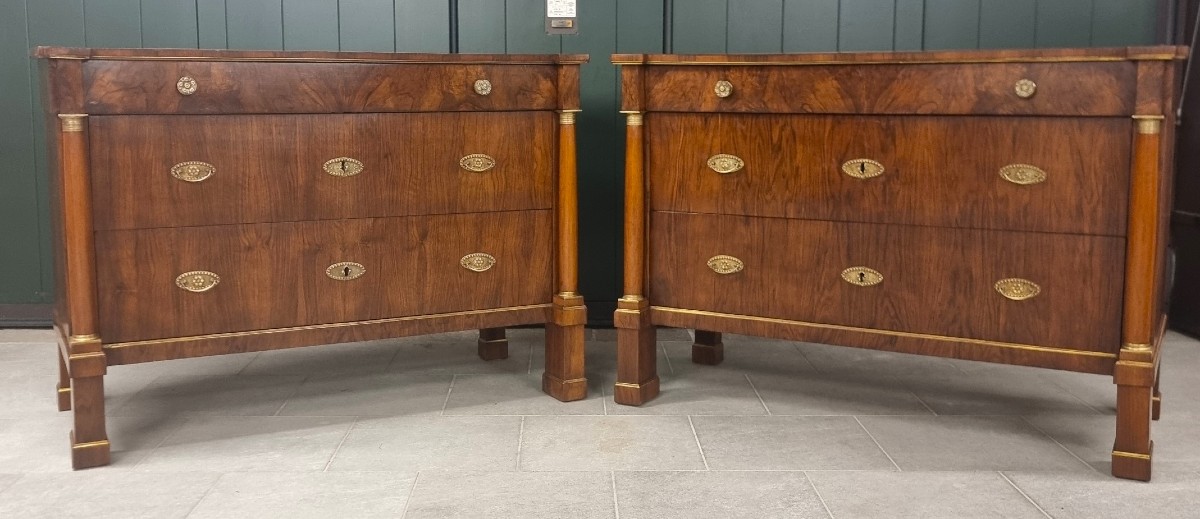 Coppia di cassettoni 1810 Impero in noce e radica alta classe-photo-8
