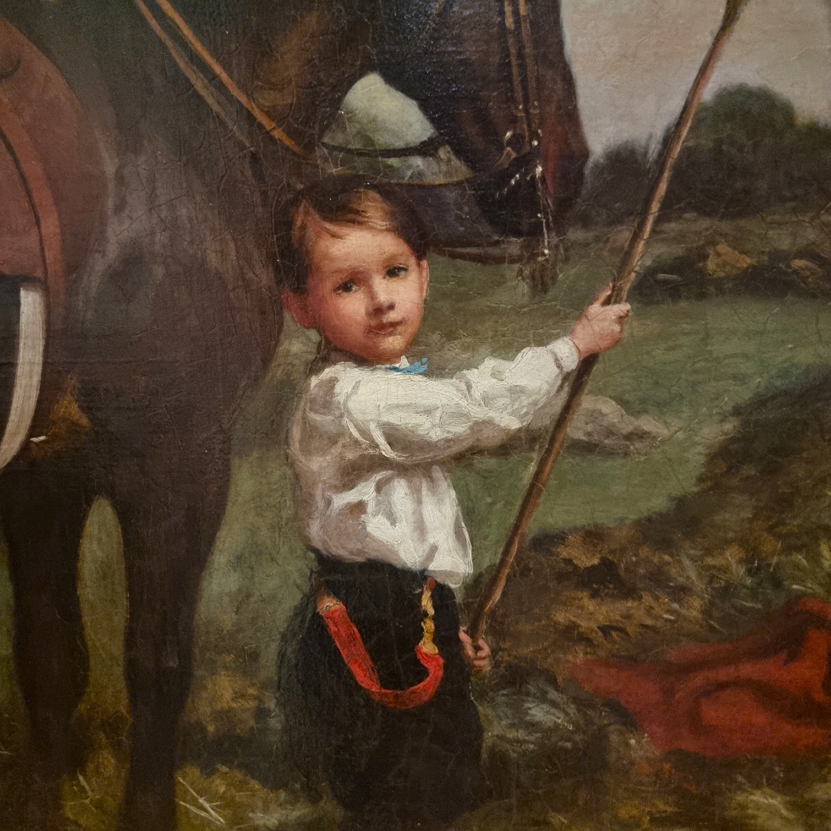 Olio su tela 800 paesaggio con dama a cavallo e fanciulli-Charles James 1851-1906-photo-4