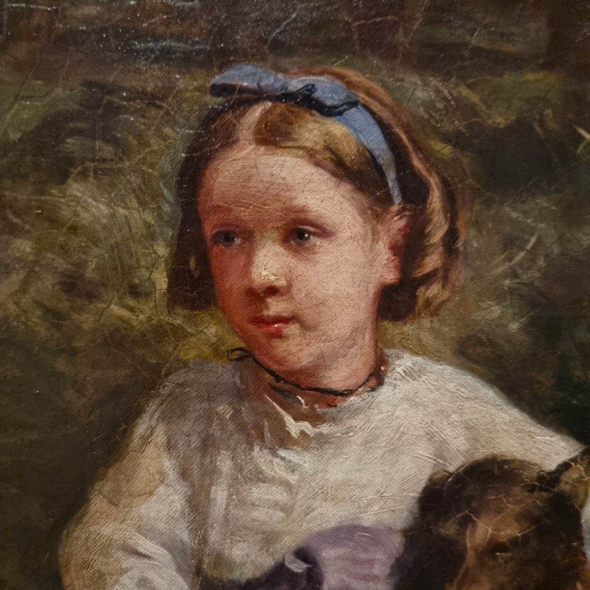 Olio su tela 800 paesaggio con dama a cavallo e fanciulli-Charles James 1851-1906-photo-1