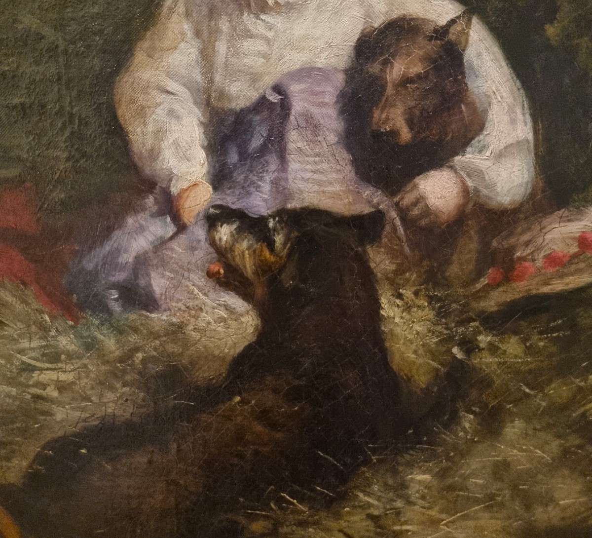 Olio su tela 800 paesaggio con dama a cavallo e fanciulli-Charles James 1851-1906-photo-3