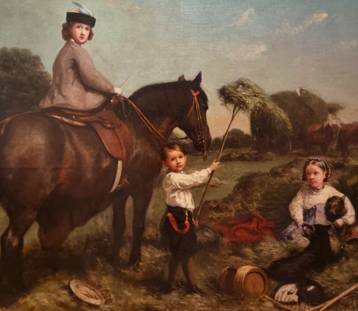 Olio su tela 800 paesaggio con dama a cavallo e fanciulli-Charles James 1851-1906-photo-4