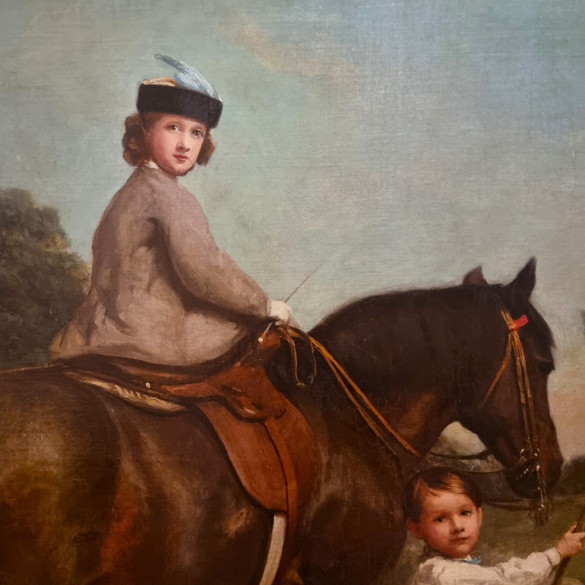 Olio su tela 800 paesaggio con dama a cavallo e fanciulli-Charles James 1851-1906-photo-5