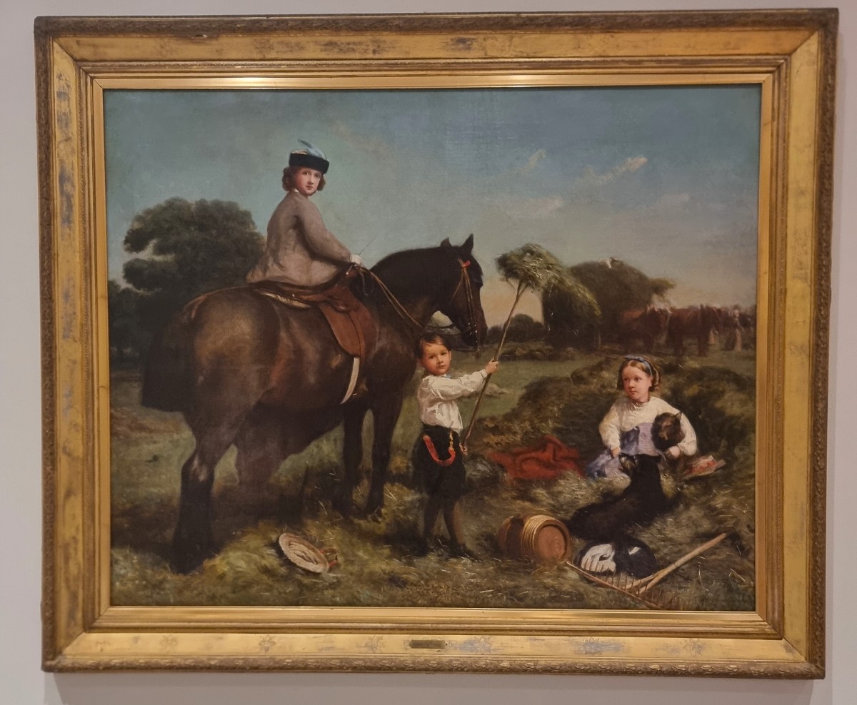 Olio su tela 800 paesaggio con dama a cavallo e fanciulli-Charles James 1851-1906-photo-7