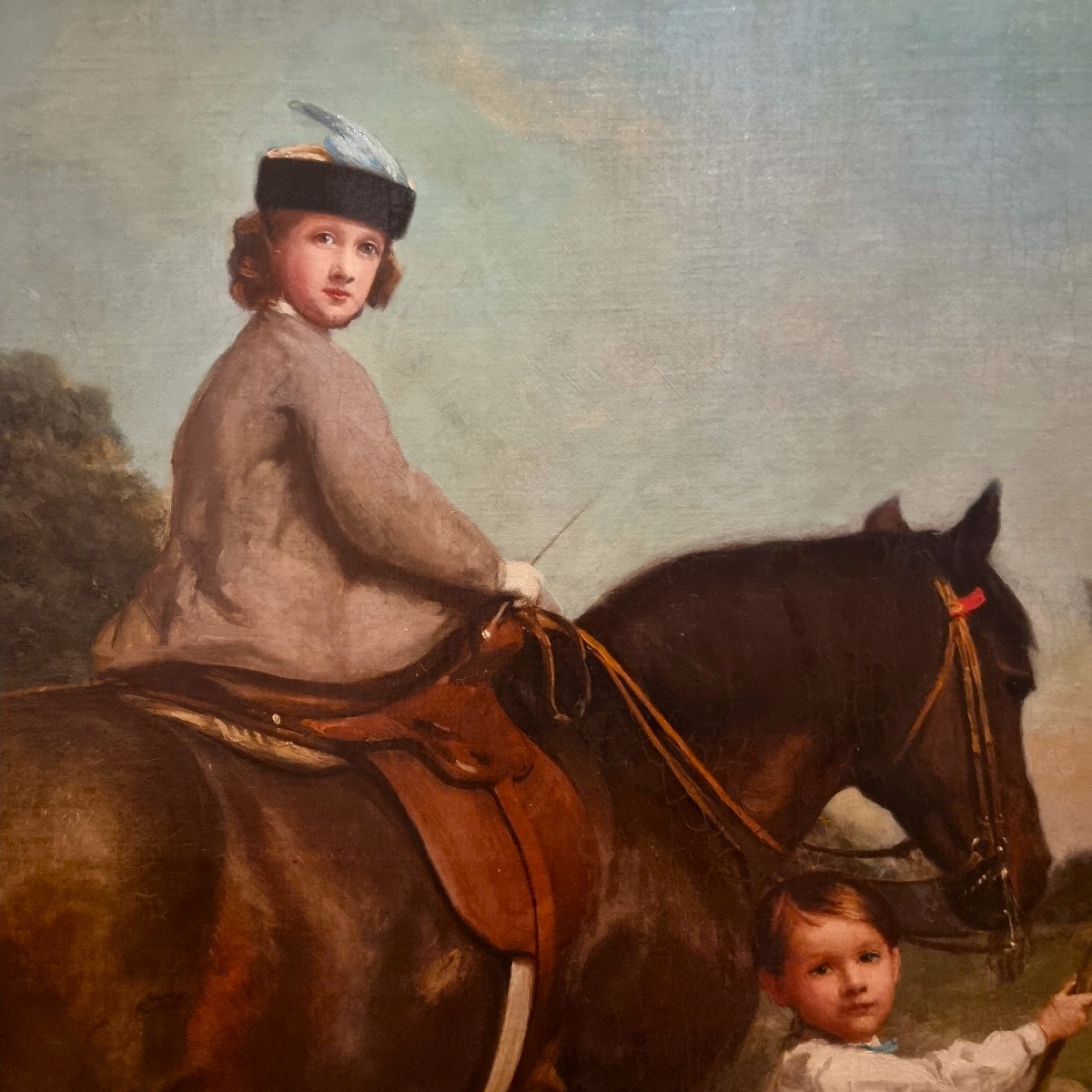 Olio su tela 800 paesaggio con dama a cavallo e fanciulli-Charles James 1851-1906-photo-4