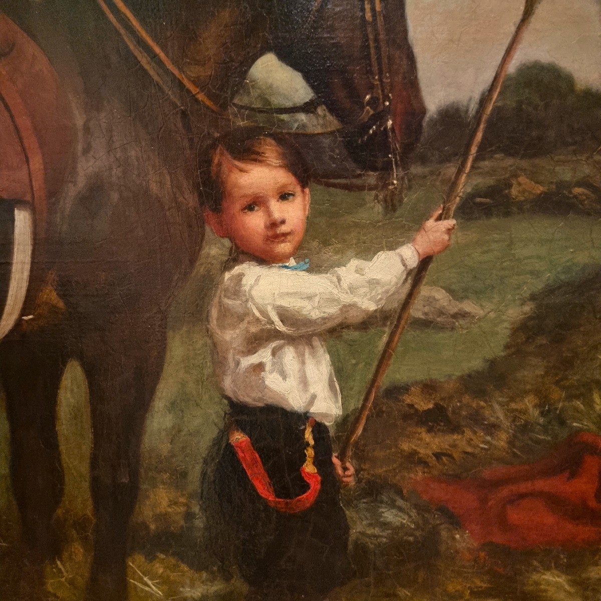 Olio su tela 800 paesaggio con dama a cavallo e fanciulli-Charles James 1851-1906-photo-1