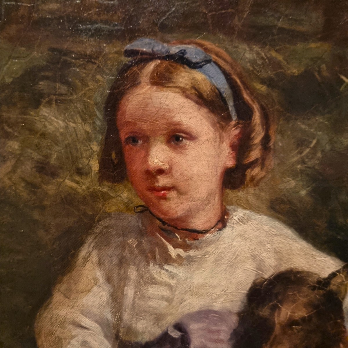 Olio su tela 800 paesaggio con dama a cavallo e fanciulli-Charles James 1851-1906-photo-2