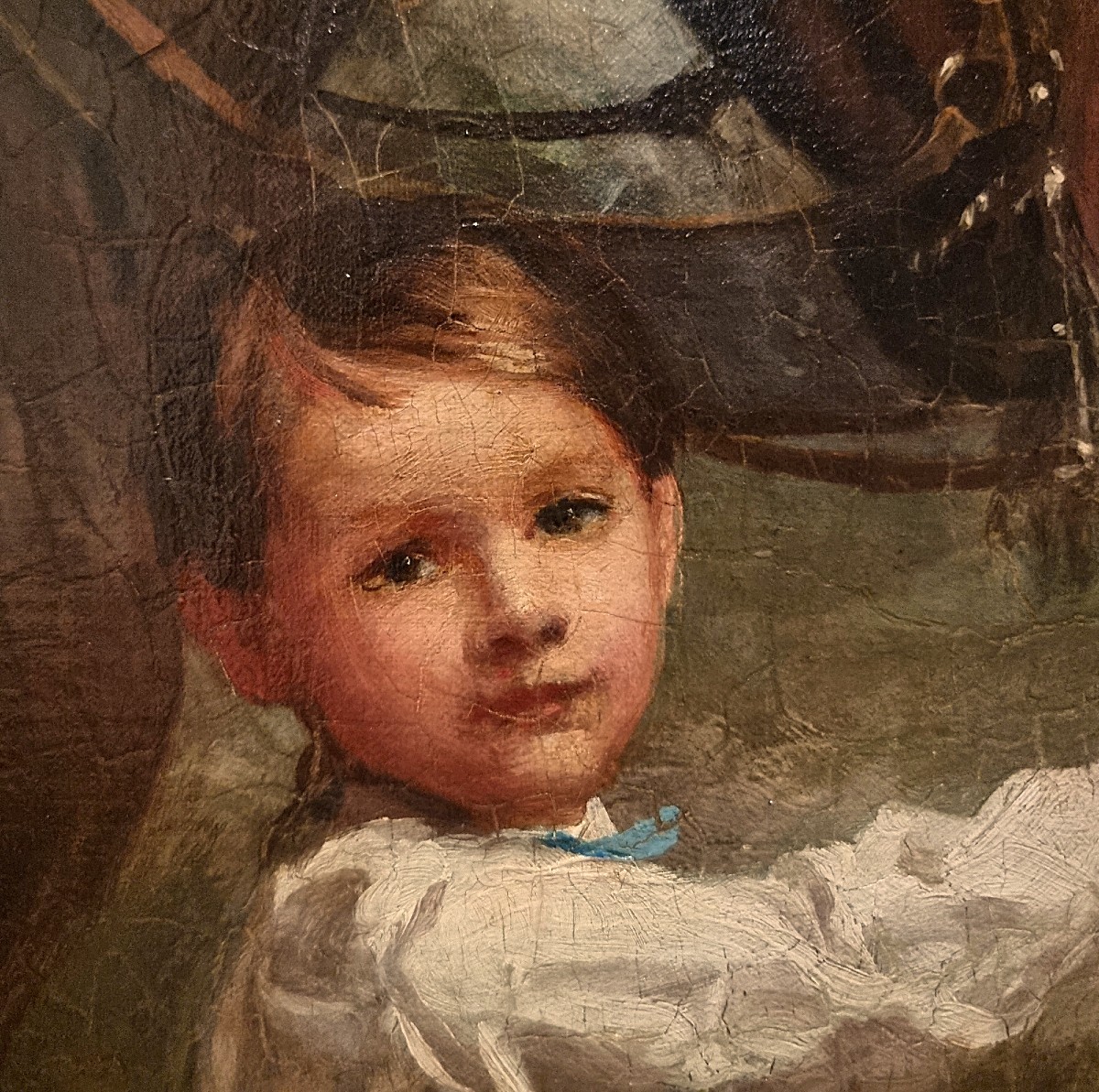 Olio su tela 800 paesaggio con dama a cavallo e fanciulli-Charles James 1851-1906-photo-4