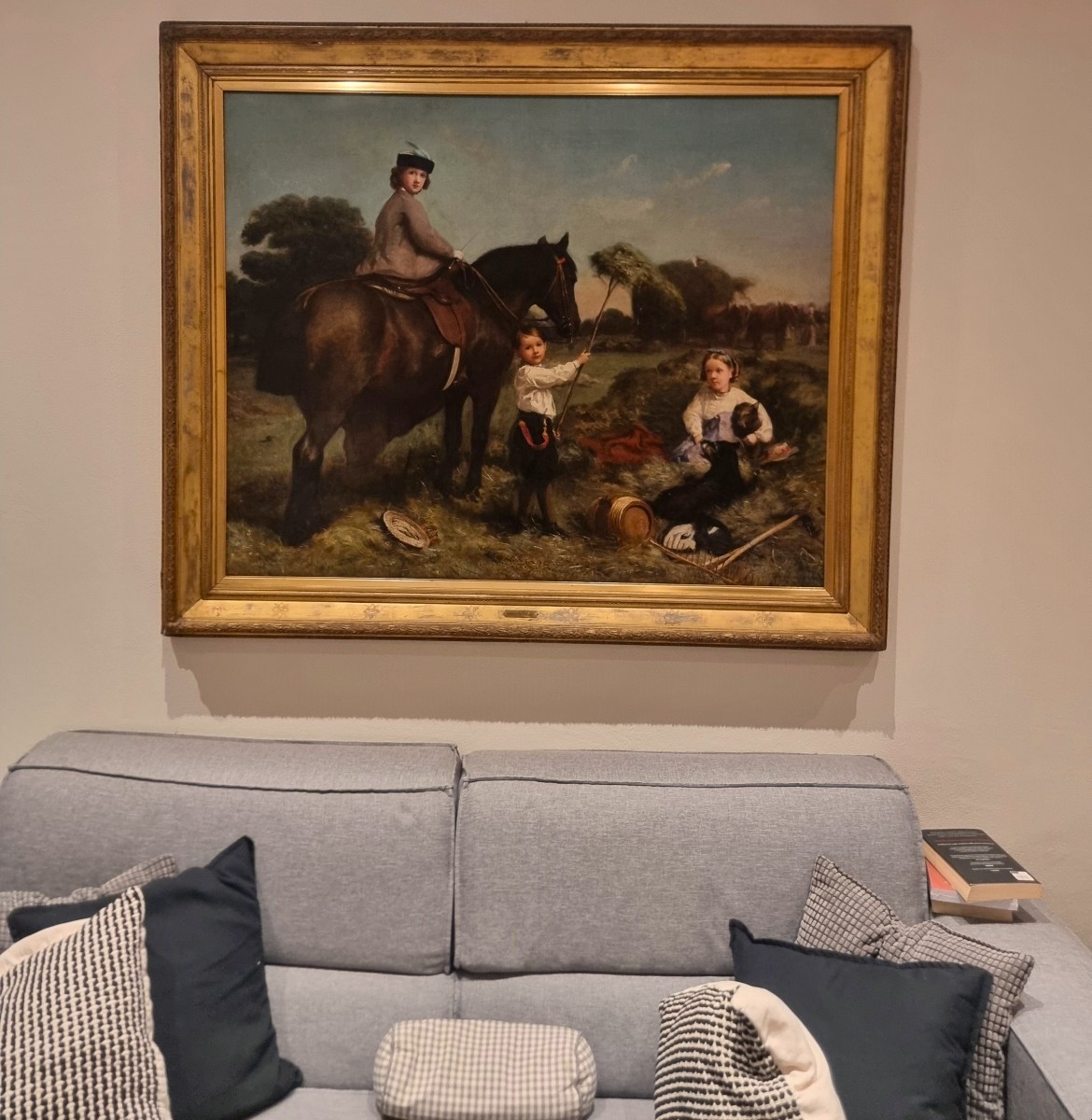 Olio su tela 800 paesaggio con dama a cavallo e fanciulli-Charles James 1851-1906-photo-5