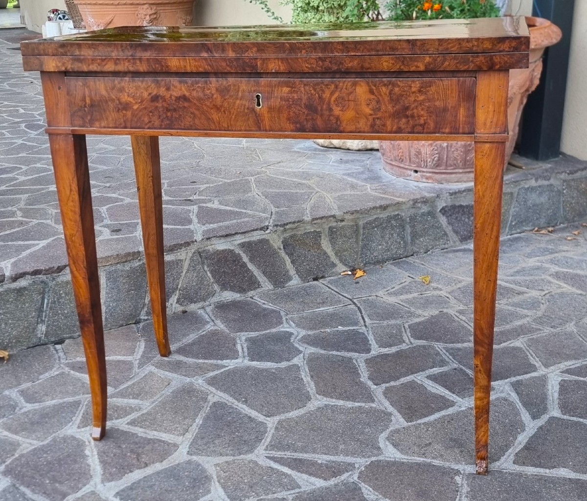 Tavolino da Gioco Direttorio 1800 in Radica di Noce-photo-4