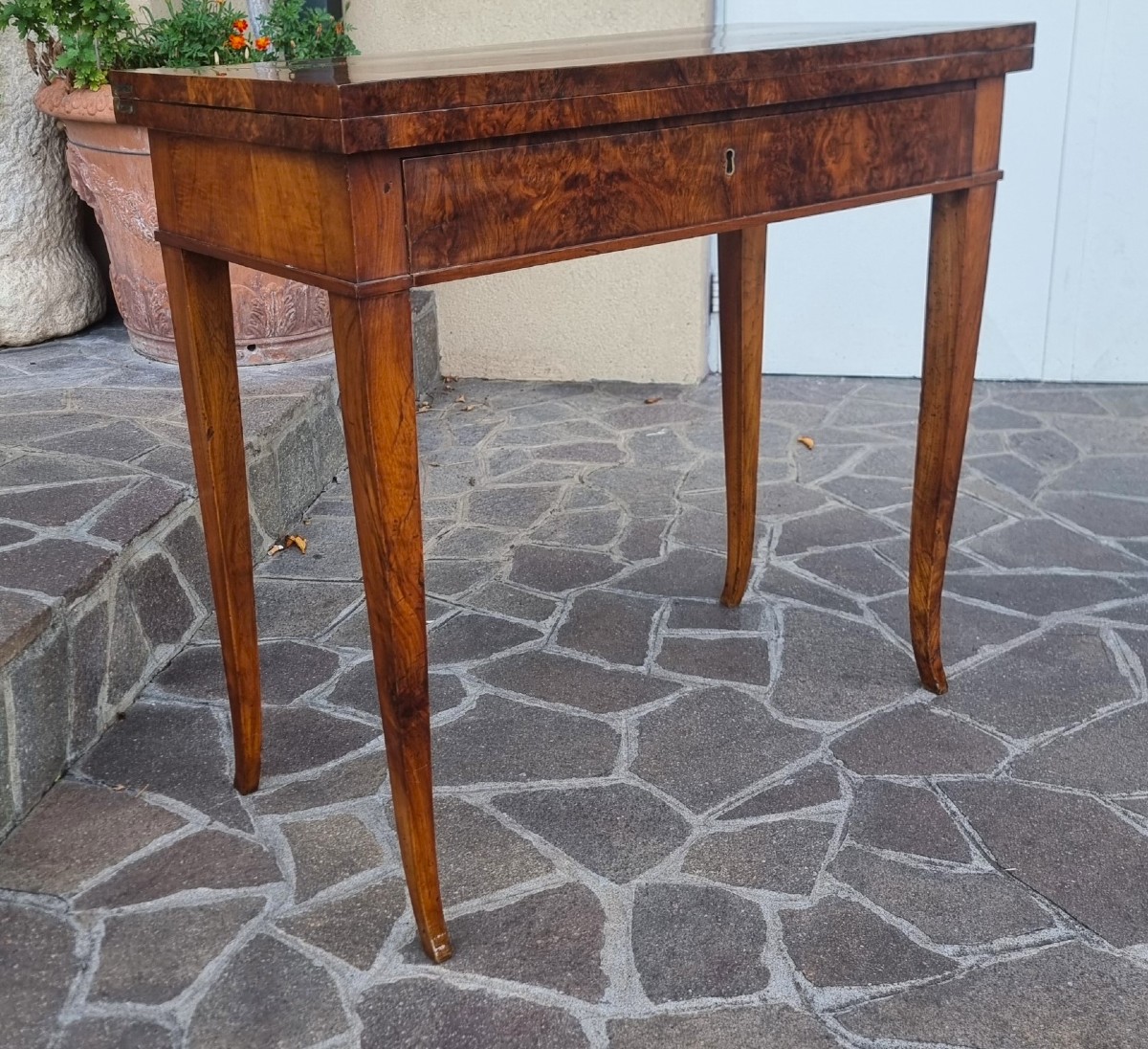 Tavolino da Gioco Direttorio 1800 in Radica di Noce-photo-2