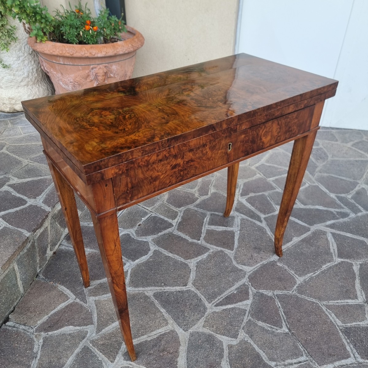 Tavolino da Gioco Direttorio 1800 in Radica di Noce-photo-4