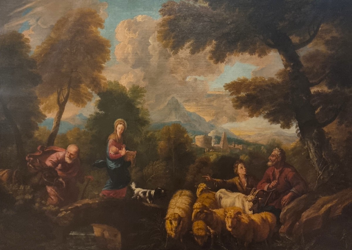 Olio su tela fine 600 Fuga d’Egitto di Philipp Peter Roos 1657-1706 -photo-3