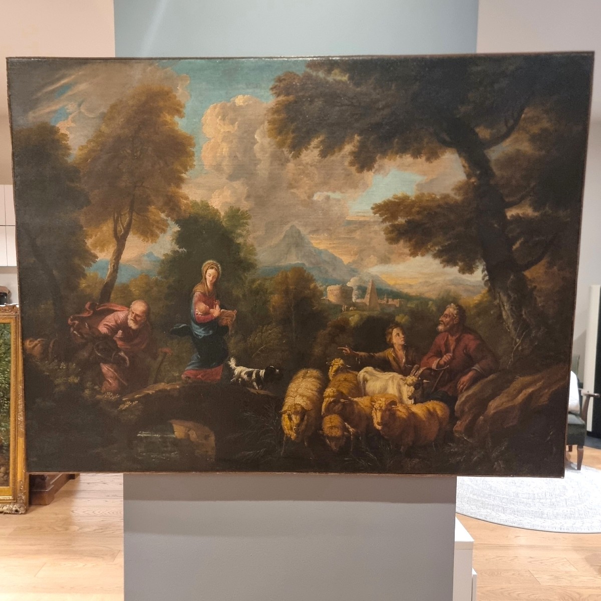 Olio su tela fine 600 Fuga d’Egitto di Philipp Peter Roos 1657-1706
